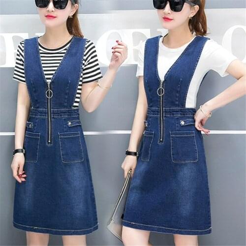 Women Sleeveless Denim Dress Female Summer Sundress With Tops New Deep V-Neck Front Zipper Sexy Jeans Dresses