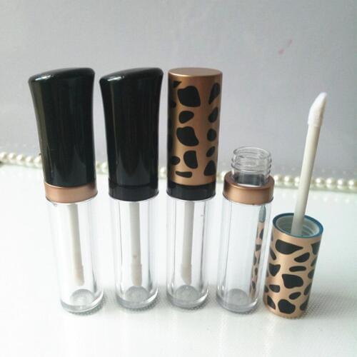 Empty Leopard/Black 5ml Clear Lip Gloss Tube DIY Cosmetic Lip Balm Bottle Container ABS Lid & PS Bottle F214
