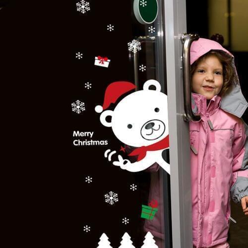 Christmas Living Room House Decoration Wall Stickers Cartoon White Bear Glass Removable Wall Stickers