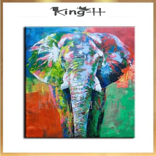 Hand-painted oil painting colorful animals elephants paint modern knife decorated hotel villa clubhouse lobby