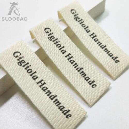 Customized Cotton clothing tags printed Natural Cotton Label Sewing Fabric printed cotton Labels custom main labels