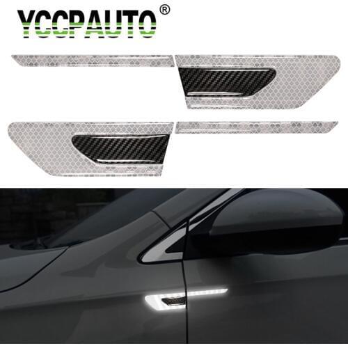 YCCPAUTO 4Pcs/set Car Reflective Strips Carbon Fiber Leaf Board Trim Sticker Auto Truck Safety Warning Tape