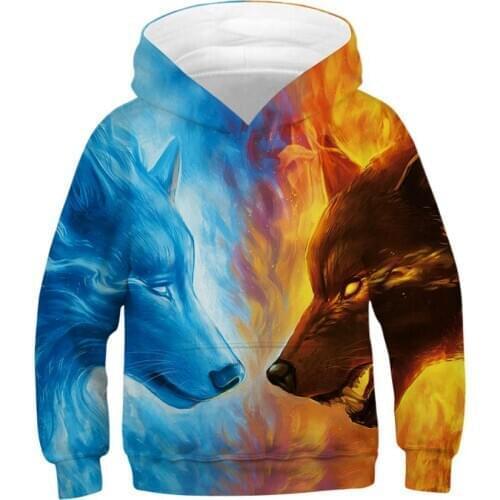 Wolf 3D Print Boys Girls Hoodies Teens Spring Autumn Outerwear Children Hooded Sweatshirt Clothes Kids Long Sleeve Pullover Tops