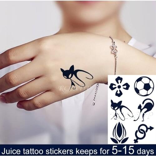 Waterproof Temporary Juice Ink Tattoo Sticker Creative Cat Fox Football Gender Design Fruit Gel Long Lasting Tatto for Men Women