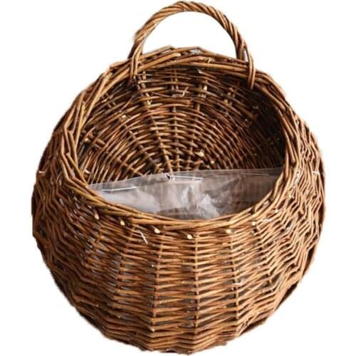 Wicker Woven Flower Bag Wall Hanging Rattan Storage Baskets Portable Bamboo High Capacity Hangable Balcony Garden Mini Handbag