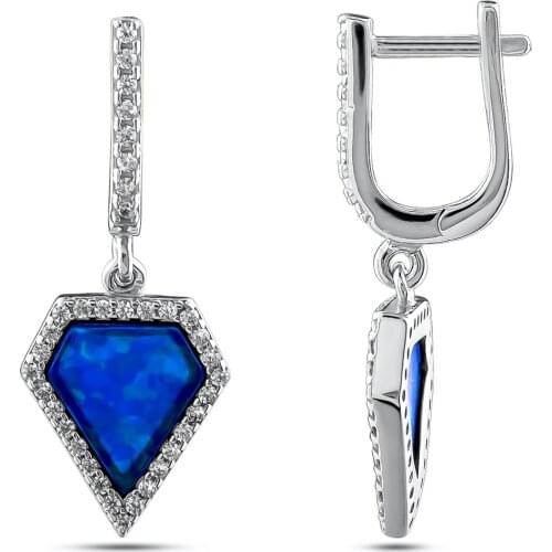 Solid 925 Sterling Silver Women Diamond Model Drop Silver Earrings Social Blue Stone Earrings Multi Stone Women Jewelry
