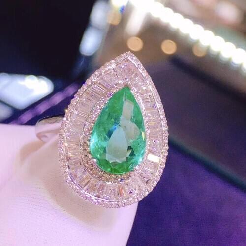 H609 Emerald Ring 1.35ct Pure 18 K Gold Jewelry 100% Natural Colombia Emerald Gemstone Diamond Female Rings for women Fine Ring