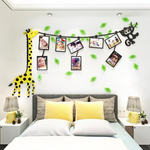 Animals giraffe monkeys Photo frame DIY Nursery kids room decor wall stickers
