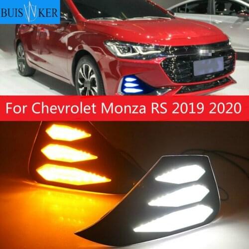 1 Pair For Chevrolet Monza RS 2019 2020 DRL LED Daytime Running Lights Fog Lamp Yellow Turn Signal Lamp