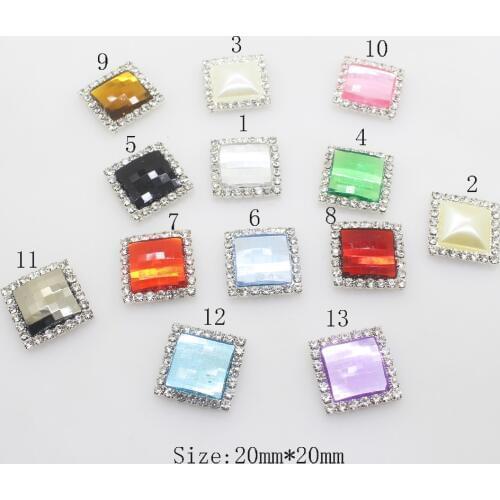 New 10pcs/lot square Acrylic Rhinestones Decorative Buttons Mix-Colour Diy Wedding Decoration Accessory flat back silver plating