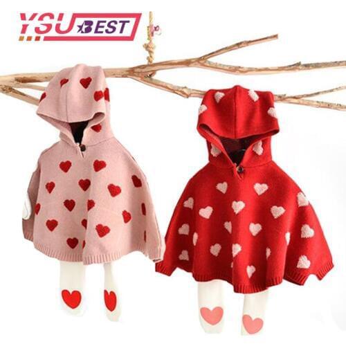 2020 Girls' Cloak Sweater Childrens Knitted Sweater Baby Bat Sleeve Sweater Girls Clothes Knitted Baby Clothes Knitted Hooded