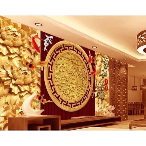 3D stereoscopic peony Nine fish backdrop 3d flower wallpaper 3d wallpaper landscape mural paintings