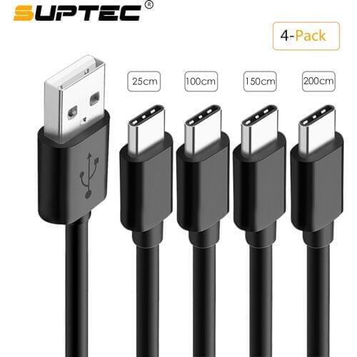 SUPTEC 4-Pack Type C Cable for Huawei Samsung Galaxy S8 S9 Plus Xiaomi 8 Oneplus Meizu USB C Charging Cable USB Charger Adapter