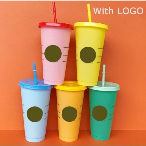 700ML Changing Coffee Cup Bottle With Lid With Logo Straw Cup Reusable Cups Plastic Tumbler Bottle Matte Finish Plastic Cup