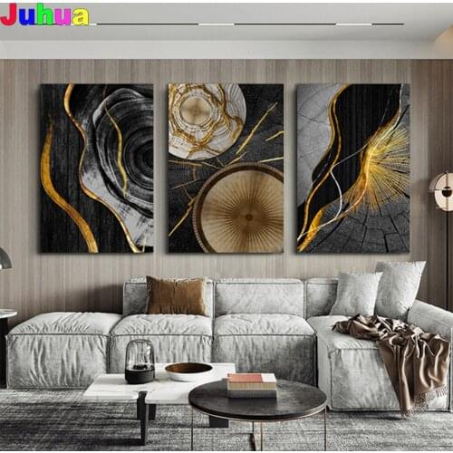 Nordic art Golden and Black Abstract Diy diamond painting full drill 5d Annual ring diamond embroidery living room decor