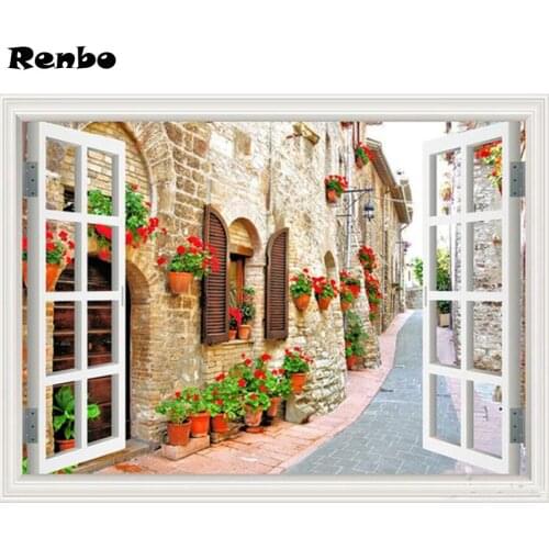 Garden landscape Diy Diamond Painting window Street Cross Stitch 5d Diamond Embroidery sale rhinestones Home Decoration
