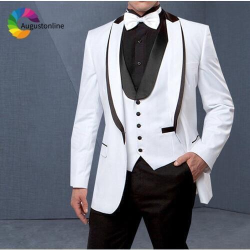 White Shawl Lapel Men Suits For Wedding Bridegroom Groom Regular Fit Formal Blazer Tuxedo Terno Masculino Best Man Prom 3 Pieces
