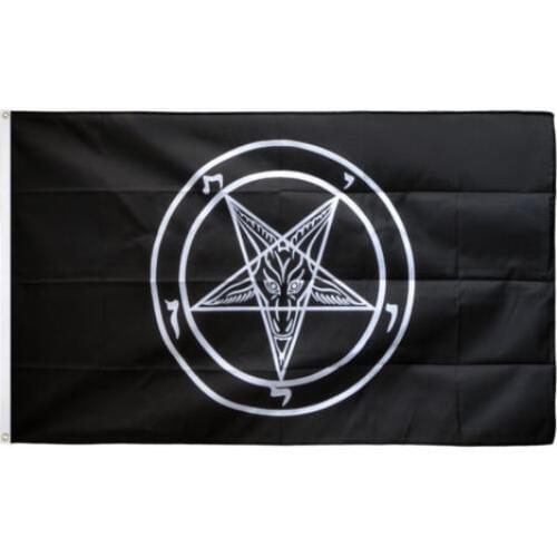 Free Shipping Baphomet church SATAN flag 5ft * 3 ft - Knights Templar Satan pentagram goat 100% Polyester 2 buckles