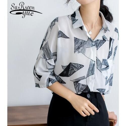 Blusas V-Neck Fashion Womens Tops and Blouses Chiffon Blouse Short Sleeve Button Shirts Moda Feminina Office Lady Clothing 5252