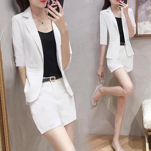 Goddess Fan linen two-piece summer dress new fashion temperament casual cotton and linen suit wide leg shorts suit