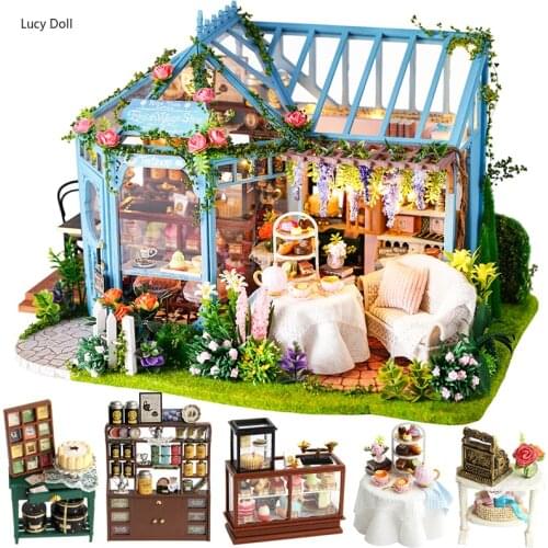 Lucy DIY Dollhouse Wooden Doll Houses Miniature Doll House Furniture Kit Casa Music Led Toys For Children Birthday Gift A68B