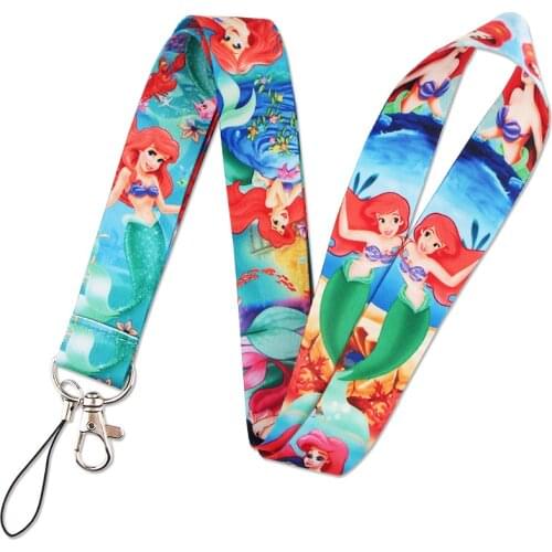 The Little Mermaid Mobile Phone Straps Ariel princess Disney Prince Eric camera ID card Holders key Lanyard Kid Girls Gifts Cute