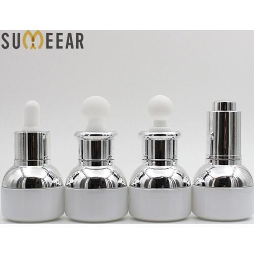 10Pieces/Lot 20ml White Glass Essential Oil Dropper Bottle With Silver Aluminum Clourse White Rubber 1oz Cosmetic Containers