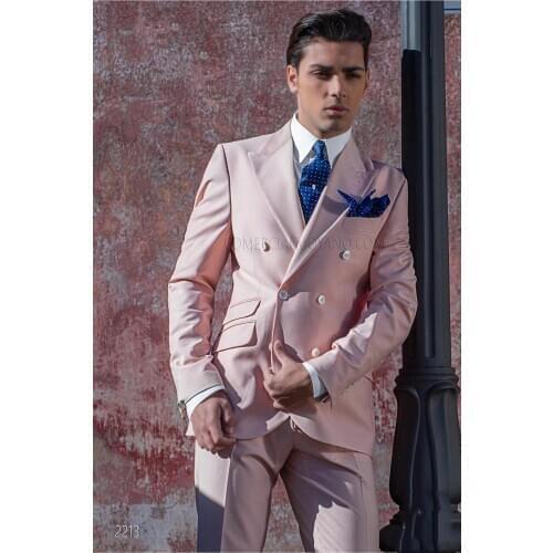 Handsome Groomsmen Double-Breasted Groom Tuxedos Wedding Dress Men Suits Blazer Prom Dinner (Jacket+Pants+Tie) K225
