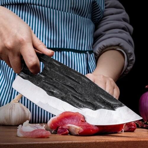 Slaughter boning kitchen knife solid wood handle scimitar skinning pigs butcher Finger protection cutlery knife fish meat knife