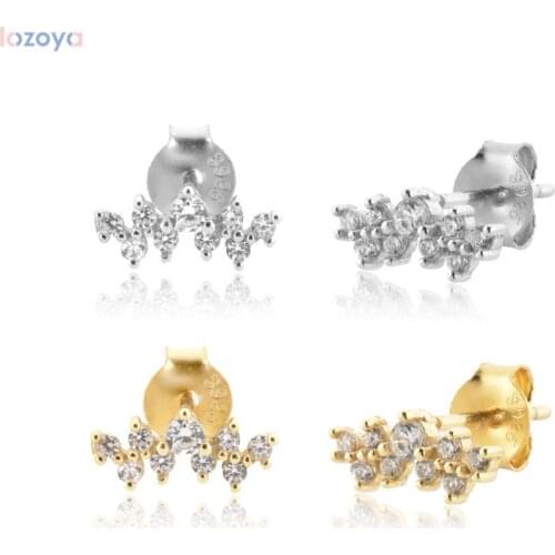 LOZOYA 925 Sterling Silver Line Zircon Stud Earring Piercing Pendiente gold earrings Gift 2021 Wedding Party Jewels