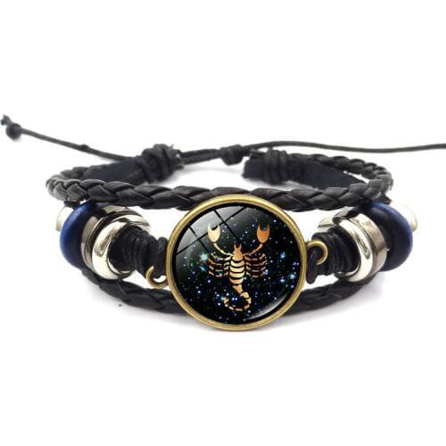 Mibrow NEW 12 Zodiac Signs Leather Bracelet For Men Women Virgo Libra Scorpio Aries Taurus Bracelets Women Men Jewelry Pulseras
