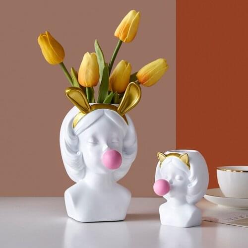 Cute girl blowing bubbles resin flower pots home interior desktop succulents decoration flower basket children birthday gifts