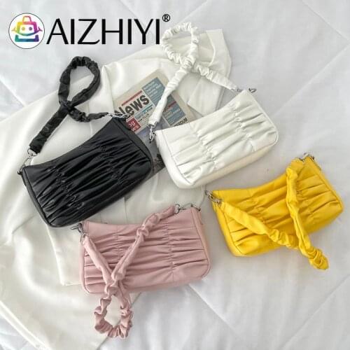 Fashion Women Pleated PU Leather Shoulder Underarm Bag Casual Ladies Solid Color Small Tote Purse Handbags