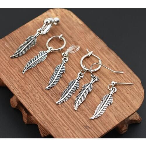 Fashion retro feather personality earrings without pierced ear clips exaggerated personality earrings jewelry hot sale