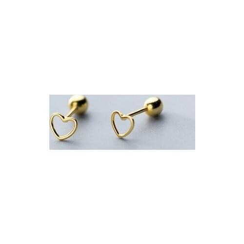 Trendy Minimalist Silver Plated Mini Small Love Heart Stud Earrings for Women Student Teen Jewelry Gift