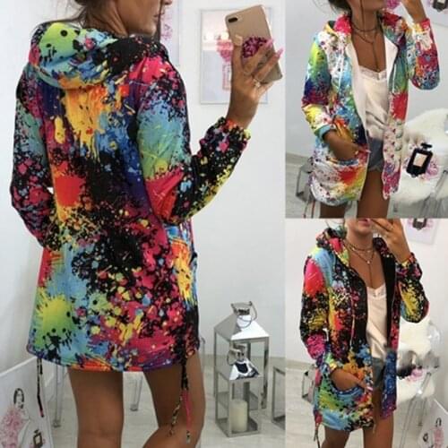 2020 Printed Fashion Hoodies Jacket Women Mid-length Zipper Streetwear Chaquetas Mujer Drawstring Hoody Jackets