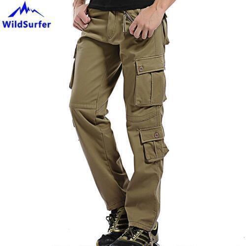WildSurfer Mens Cotton Multi Pockets Outdoor Cargo Pants Large Size Male Trekking Long Pants Travelling Camping Trousers WP104