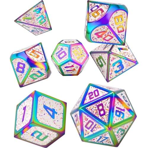 Set of 7 RPG Metal Dice for Tabletop Games DnD MTG with Velvet Dice Pouch