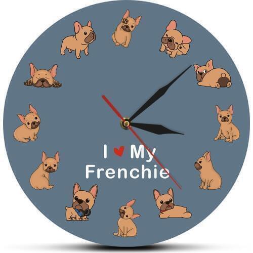 I Love My Frenchie Puppy Dog Printed Wall Clock Dog Breed French Bulldog Decorative Silent Wall Watch Pet Shop Wall Art Sign