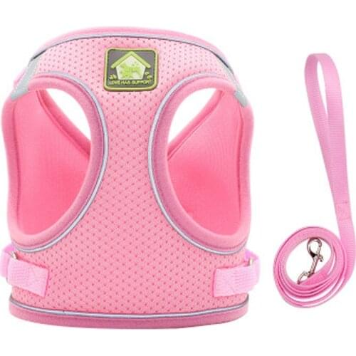Nylon Mesh Puppy Cat Harnesses Vest Reflective Dog Harness and Leash Set for Chihuahua Pug Small Medium Walking Lead Leash