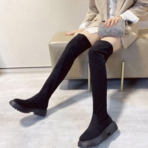 Sexy Over The Knee Black Boots Women Shoes Winter Fashion Platform Shoes Leather Thigh High Boots Female Chunky Heel Long Boot