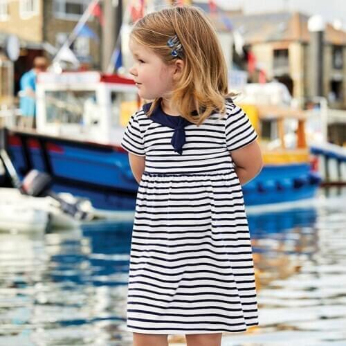 Baby Girl Sailor Collar Dress Kids Navy Style Cotton Uniform Costume Kids Clothes Toddler Girls Princess Dress Vestidos 2T-7T