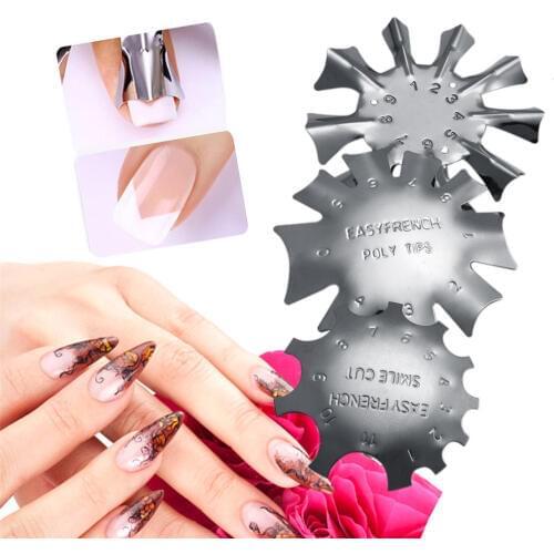 3 Styles Easy French Smile Cut Line Edge Trimmer Manicure Nail Art Stencil Template Tools Durable Stainless Steel
