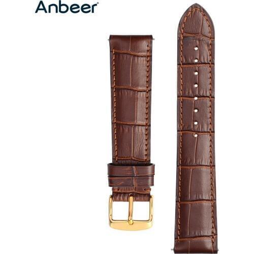 Anbeer Watchband 18mm 20mm 22mm Genuine Leather Watch Strap Luxury Wristband Alligator Grain Replacement Belt