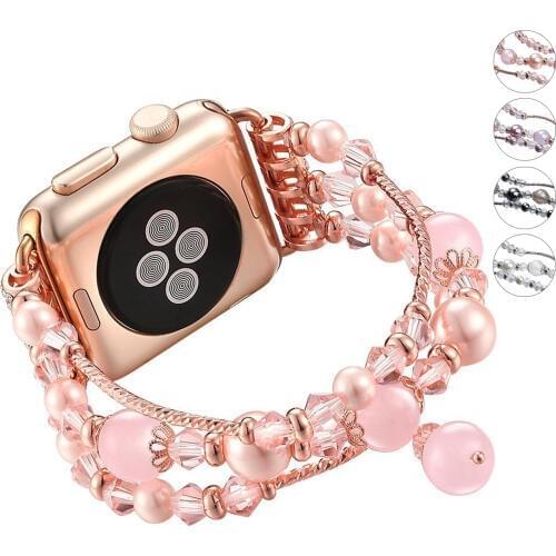 Essidi Agate Beads Bracelet Strap For Apple Watch Series 6 SE 5 4 3 2 1 Women Stretchable Band Loop For Iwatch 38 40 42 44mm