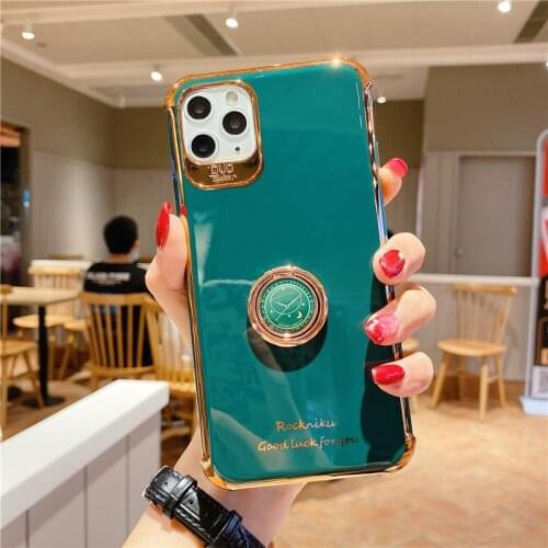 Luxury Ring Case For iPhone 12 11 Pro Max XS XR X S 7 8 Plus SE 2020 Mini Plating Silicone TPU Soft Cover With Ring Holder Stand