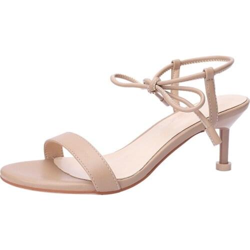 Women Sandals Women Thin High Heels Sandals Summer Shoes Flock Lace Up 6.2CM Round Toe Shallow sandal women shoes size 35-42