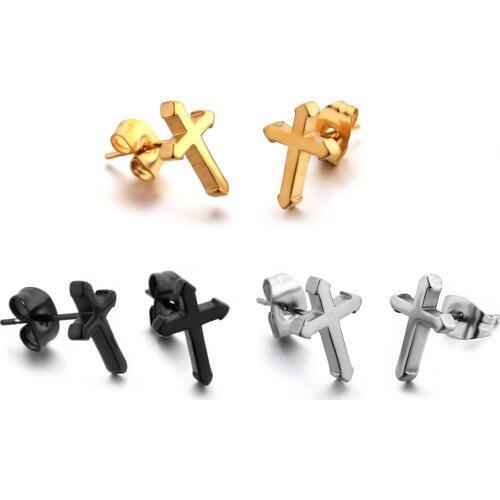 Punk Korean Earrings for Men Stainless Steel Small Cross Earring Stud Unisex Jewelry Studs Earrings for Women