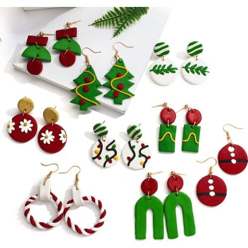 AENSOA Merry Christmas Handmade Ploymer Clay Drop Earrings For Women Girls Trendy Geometric Dangle Earring Pendant Party Jewelry