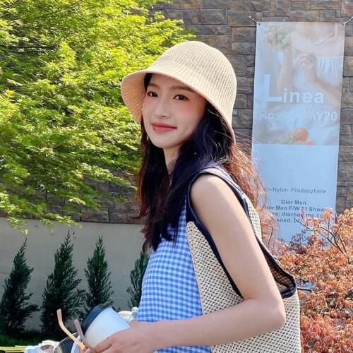 2021 Mesh Summer Straw Sun Hat Simple Fishermans Hat Foldable Sun Hat Bucket Beach hat